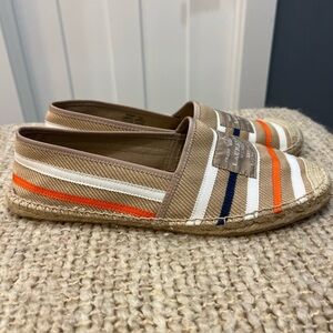 Lauren Ralph Lauren Debby Boho Tan Multi-Striped Nautical Flat Espadrilles Sz 10